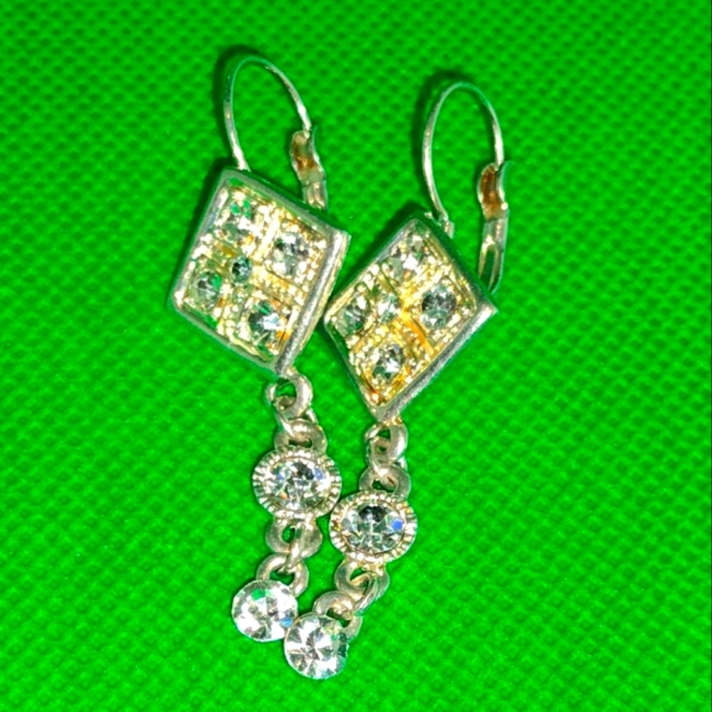 2/$10 Vintage Crystal Rhinestone Rhombus Dangle Earrings